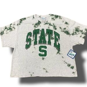Michigan State Spartans Green Tie Dye Crop Tee Shirt NWT L